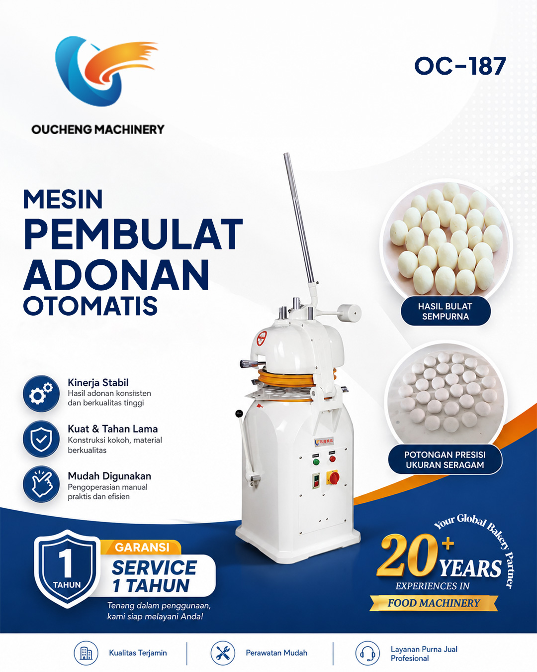 OC-187 | Mesin Pembulat Adonan Otomatis | Mesin Pembulat Bola Adonan Komersial